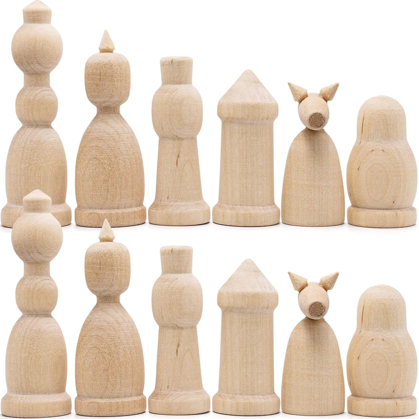 Wood Chess Pieces Set of 32 pcs (Unfinished) DIY Kit