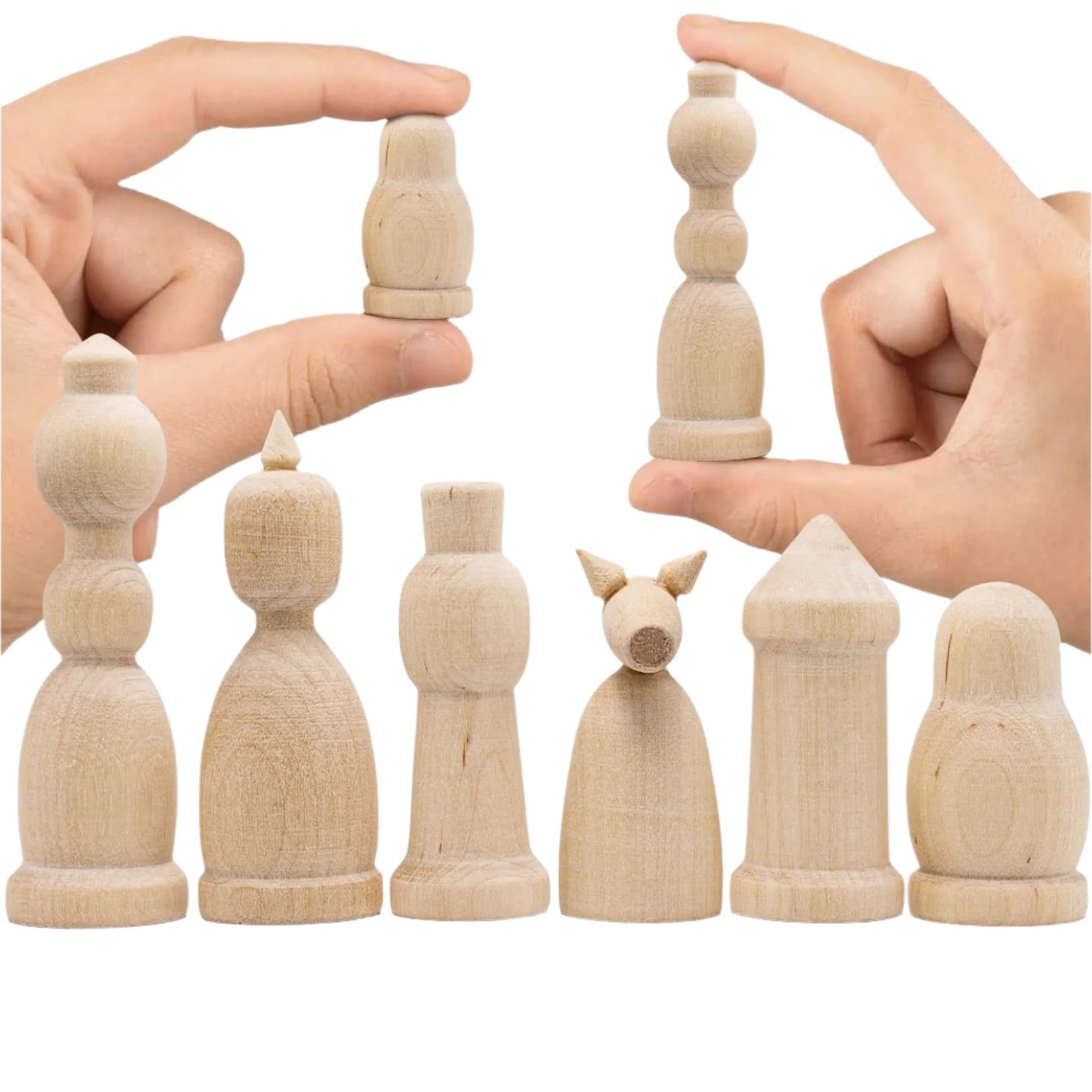 Wood Chess Pieces Set of 32 pcs (Unfinished) DIY Kit