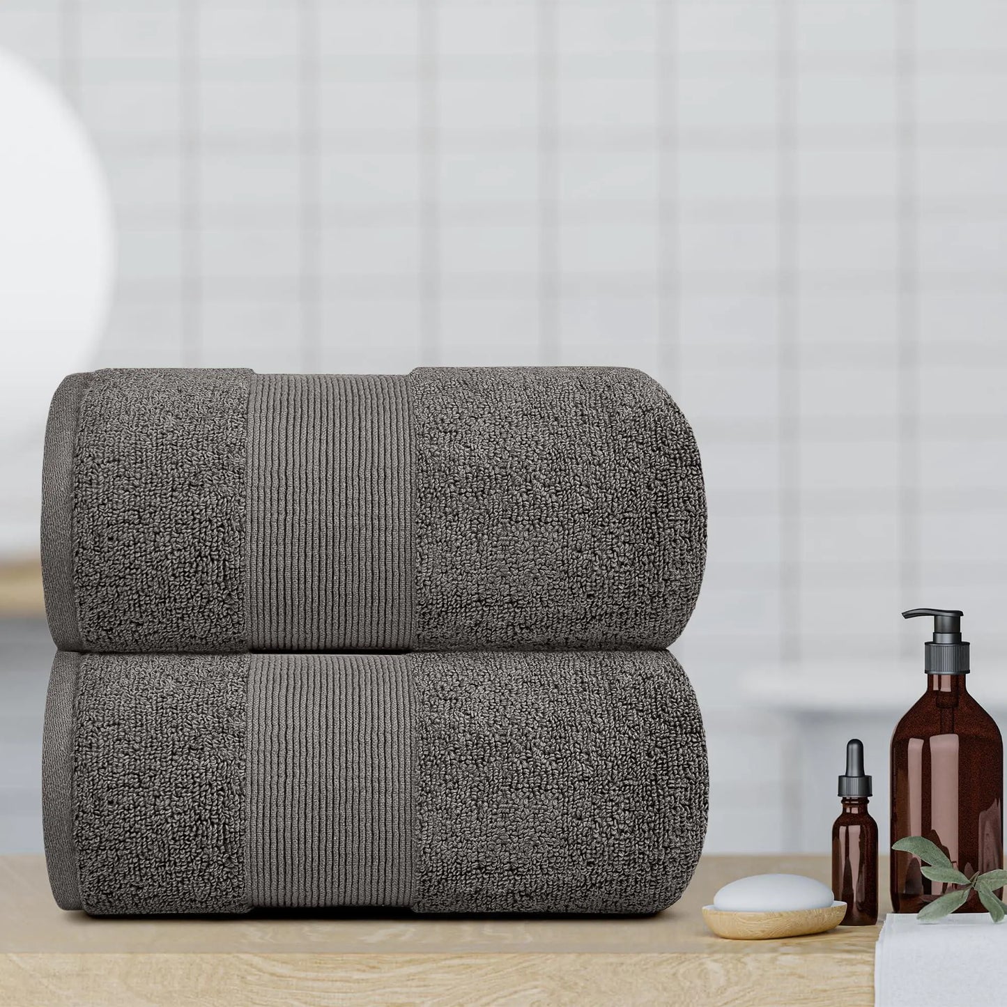 2 Pack Charcoal Soft Bath Towels 35x70 Oversize Large