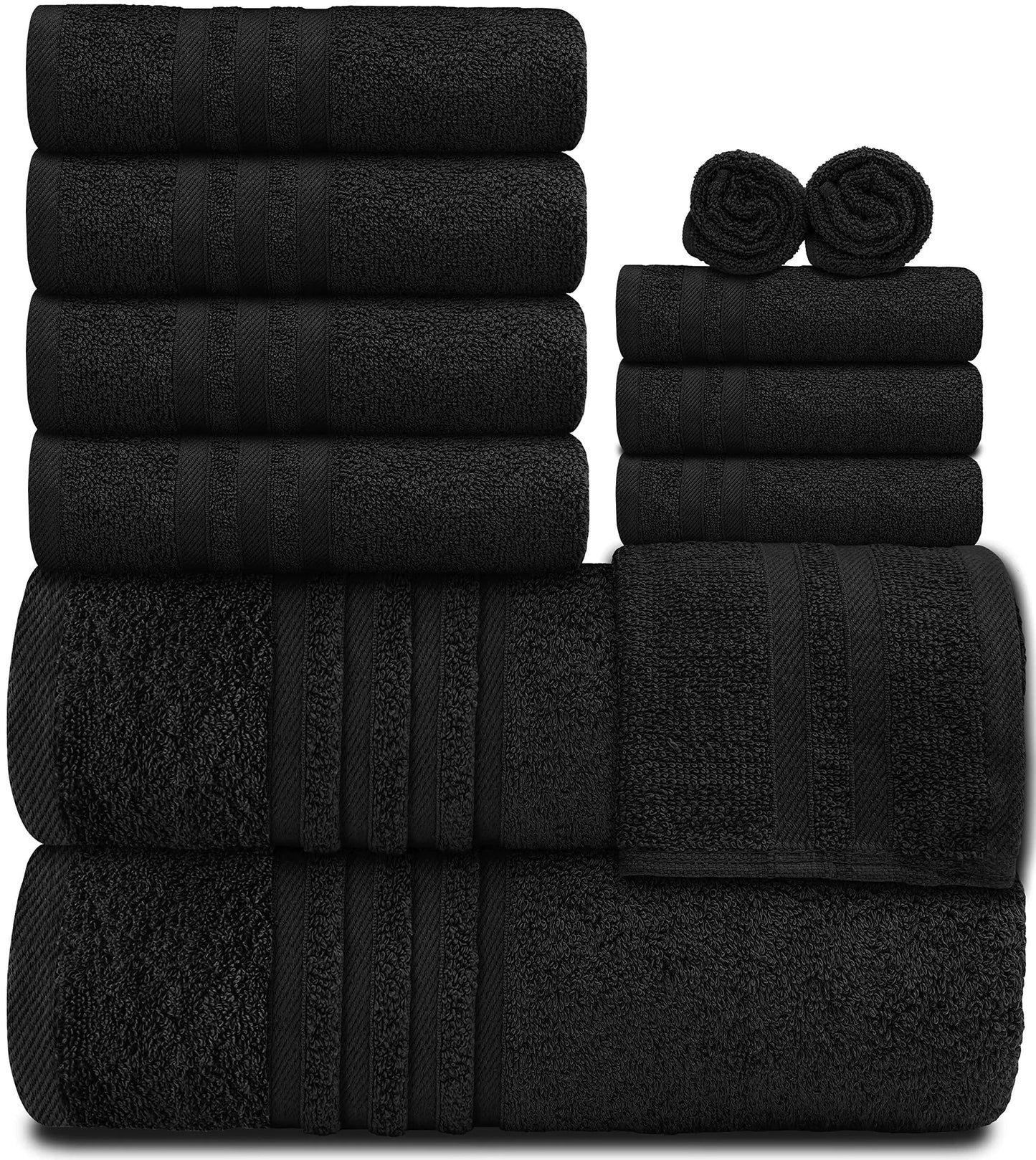 Black Bath Towel 12 Pcs Set Soft Cotton