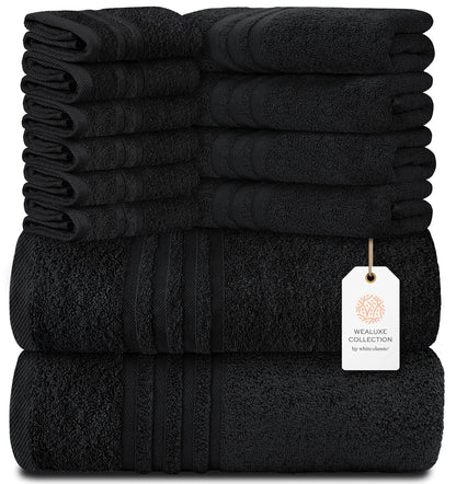 Black Bath Towel 12 Pcs Set Soft Cotton